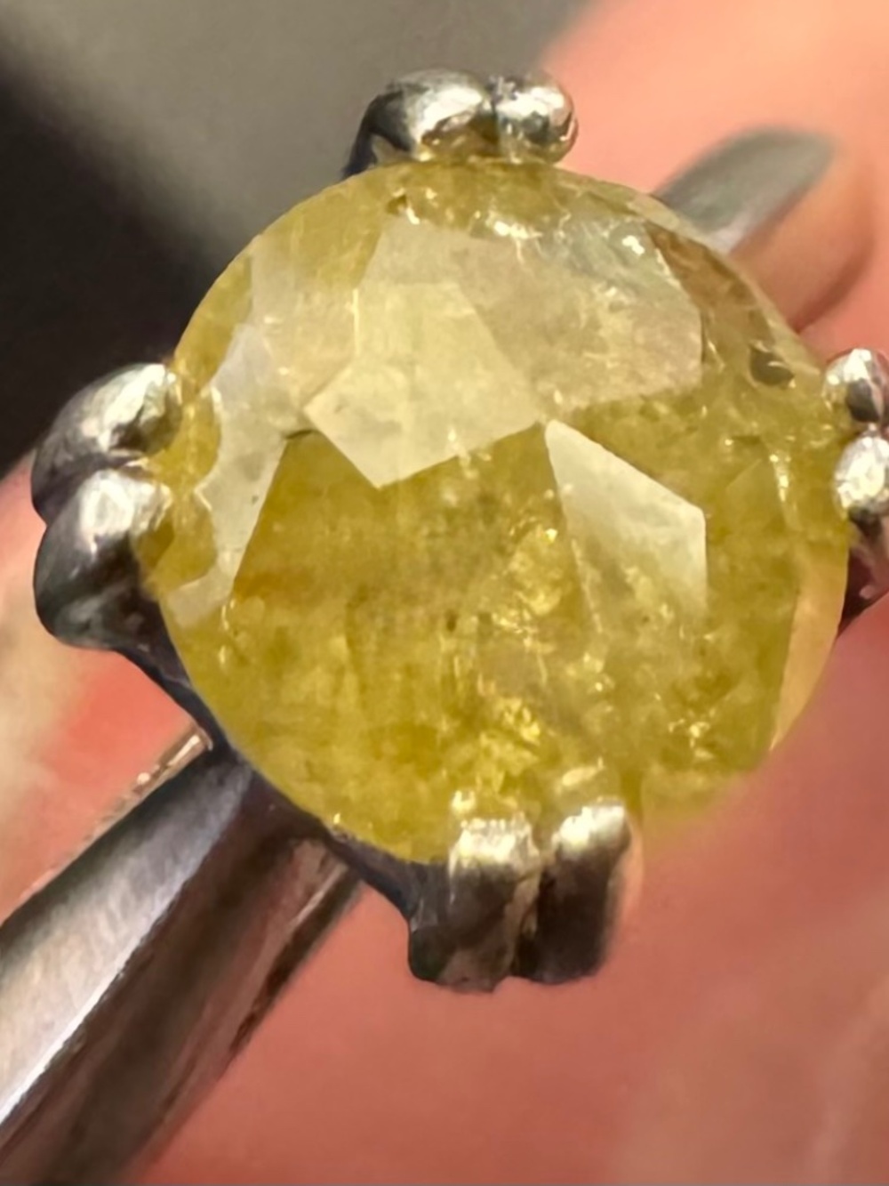One carat natural yellow diamond set in sterling silver size 7